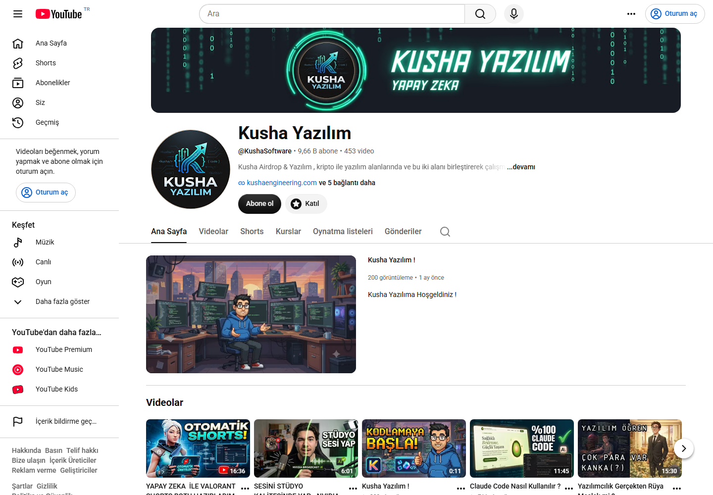 Kusha Yazılım (YouTube) ekran görüntüsü